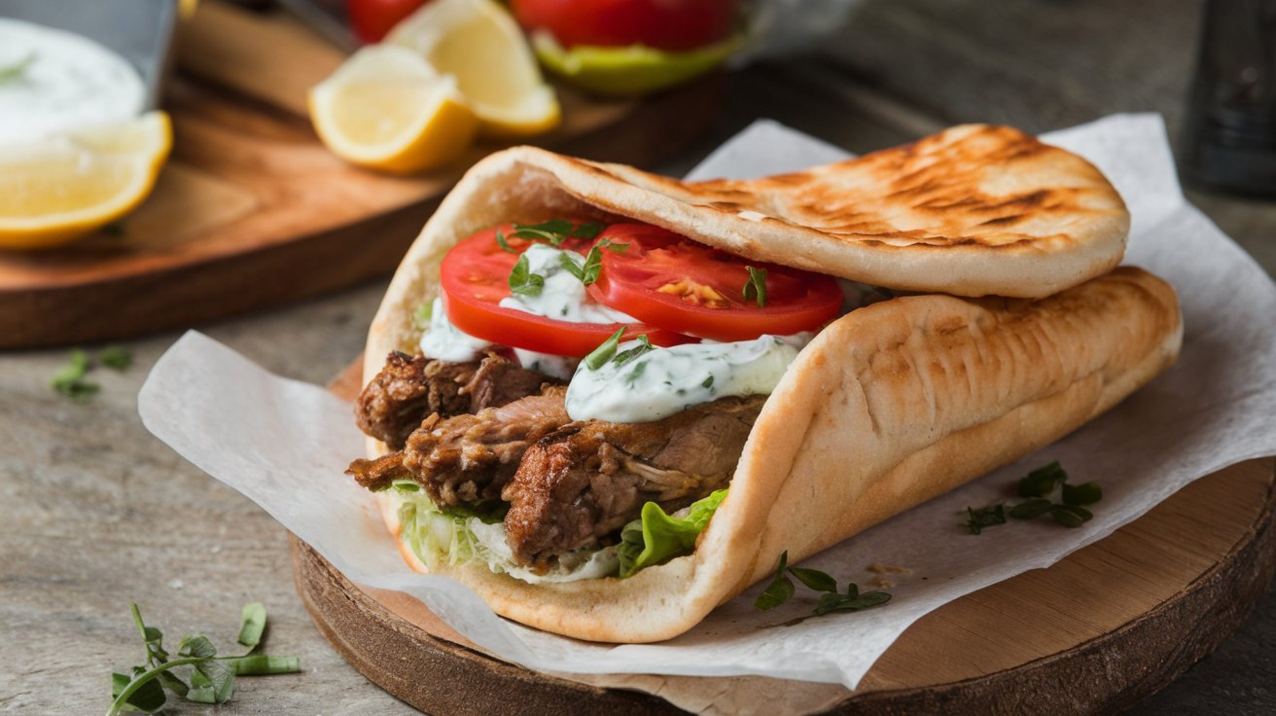 Gyro:,A,Savory,Greek,Wrap,Featuring,Spiced,Meat,,Fresh,Veggies,